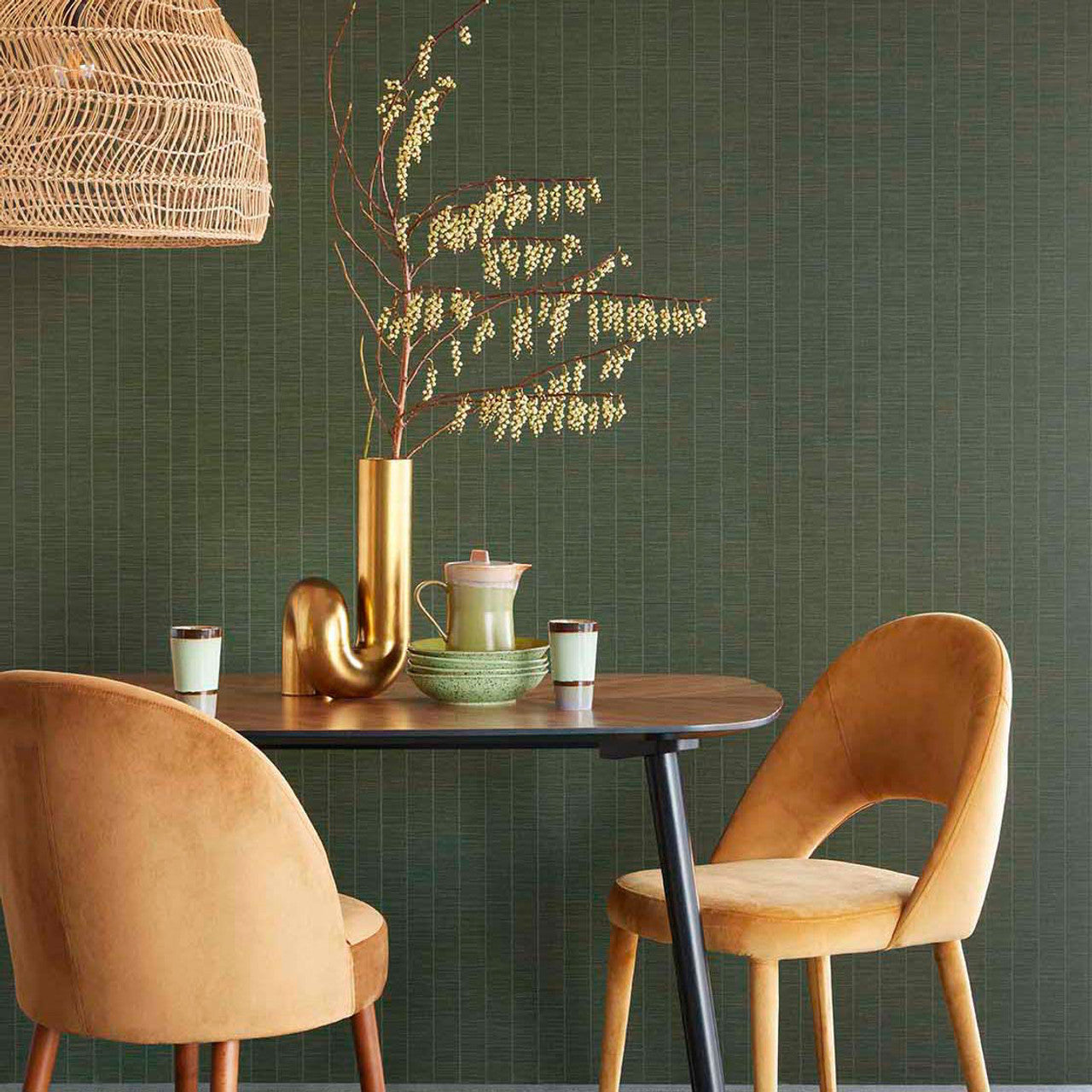 333436 - Rustic Stripe Emerald Wallpaper - Dark Green - Eijffinger
