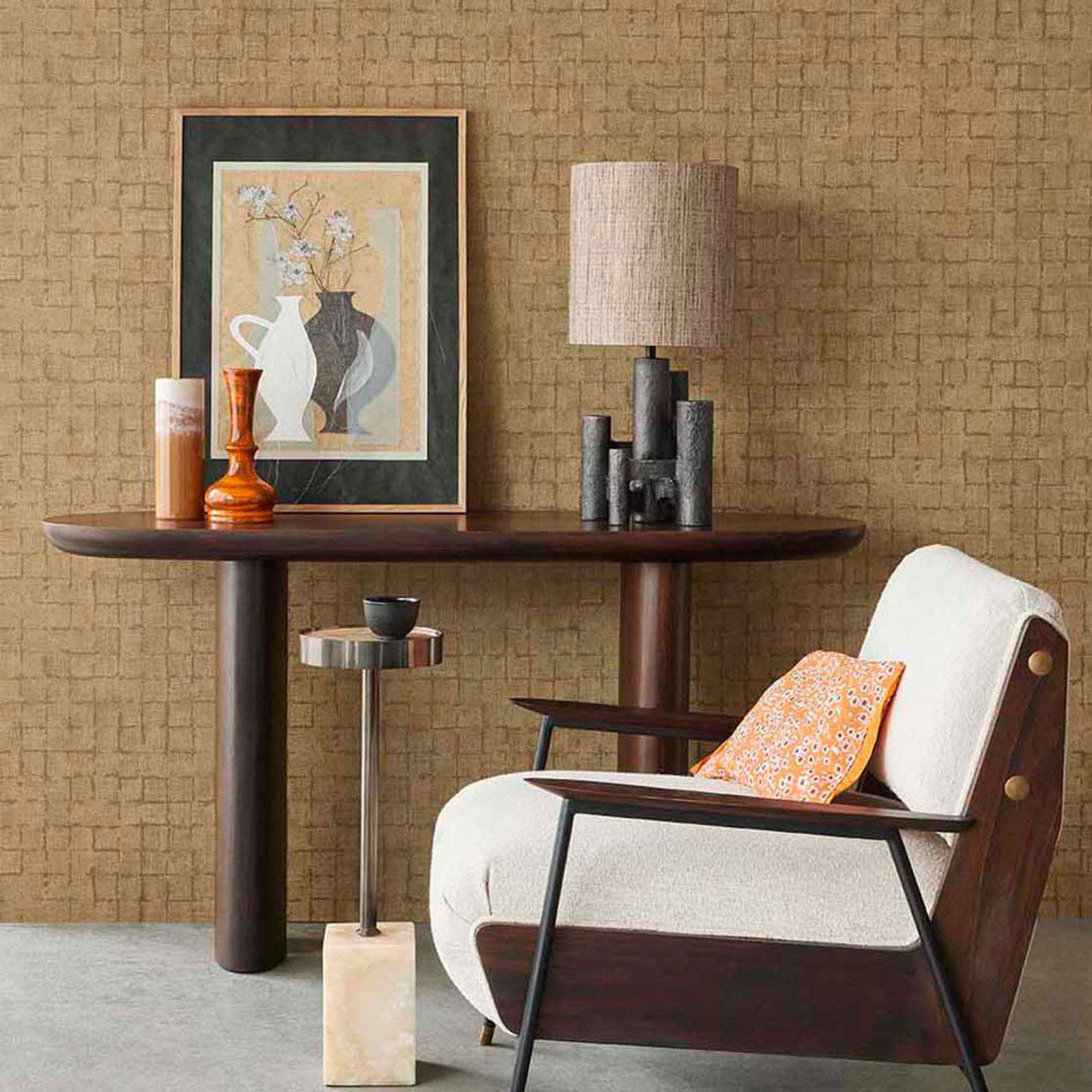 333453 - Rustic Check Emerald Wallpaper - Gold - Eijffinger