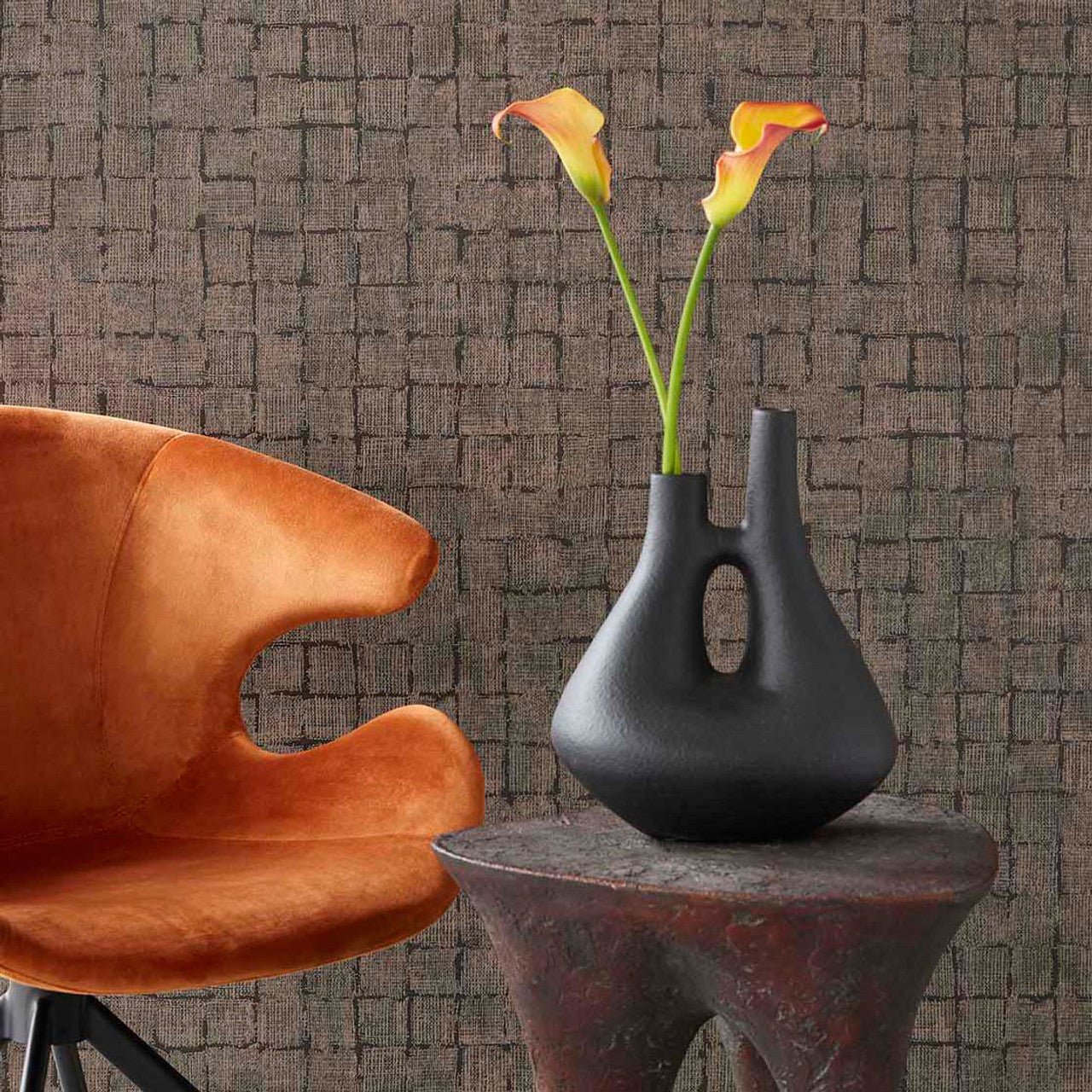333458 - Rustic Check Emerald Wallpaper - Chocolate - Eijffinger