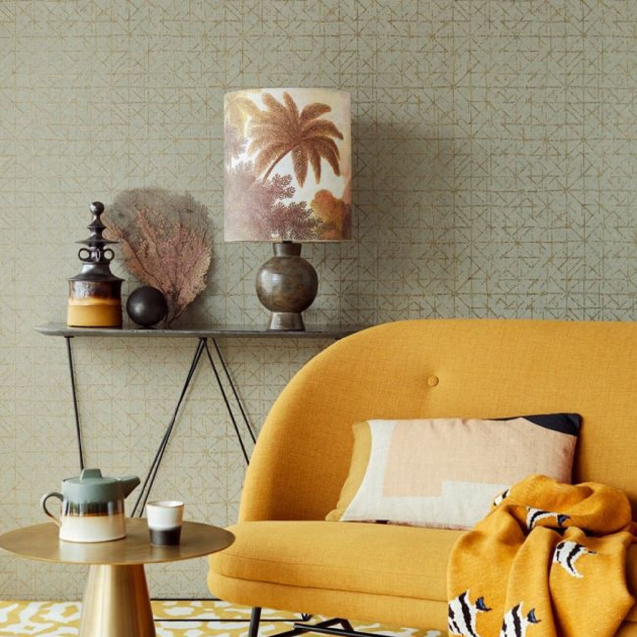 394532 - Geometric Sketch Topaz Wallpaper - Beige - Eijffinger