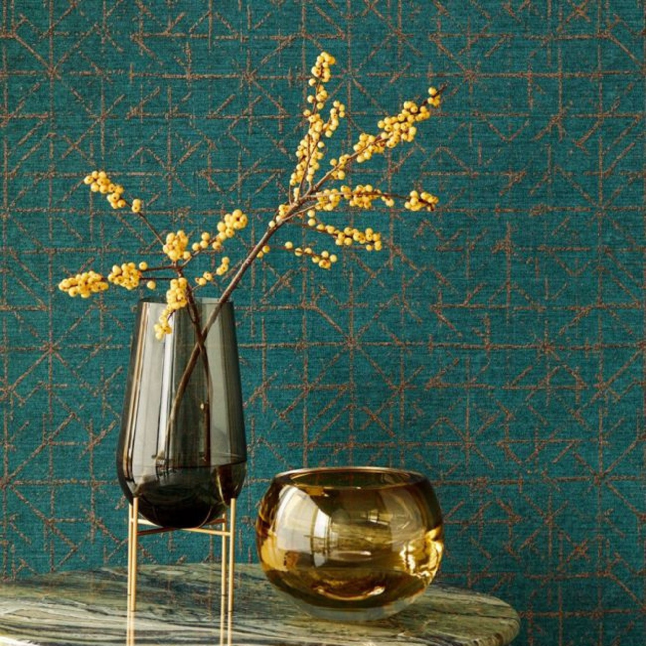 394536 - Geometric Sketch Topaz Wallpaper - Blue - Eijffinger