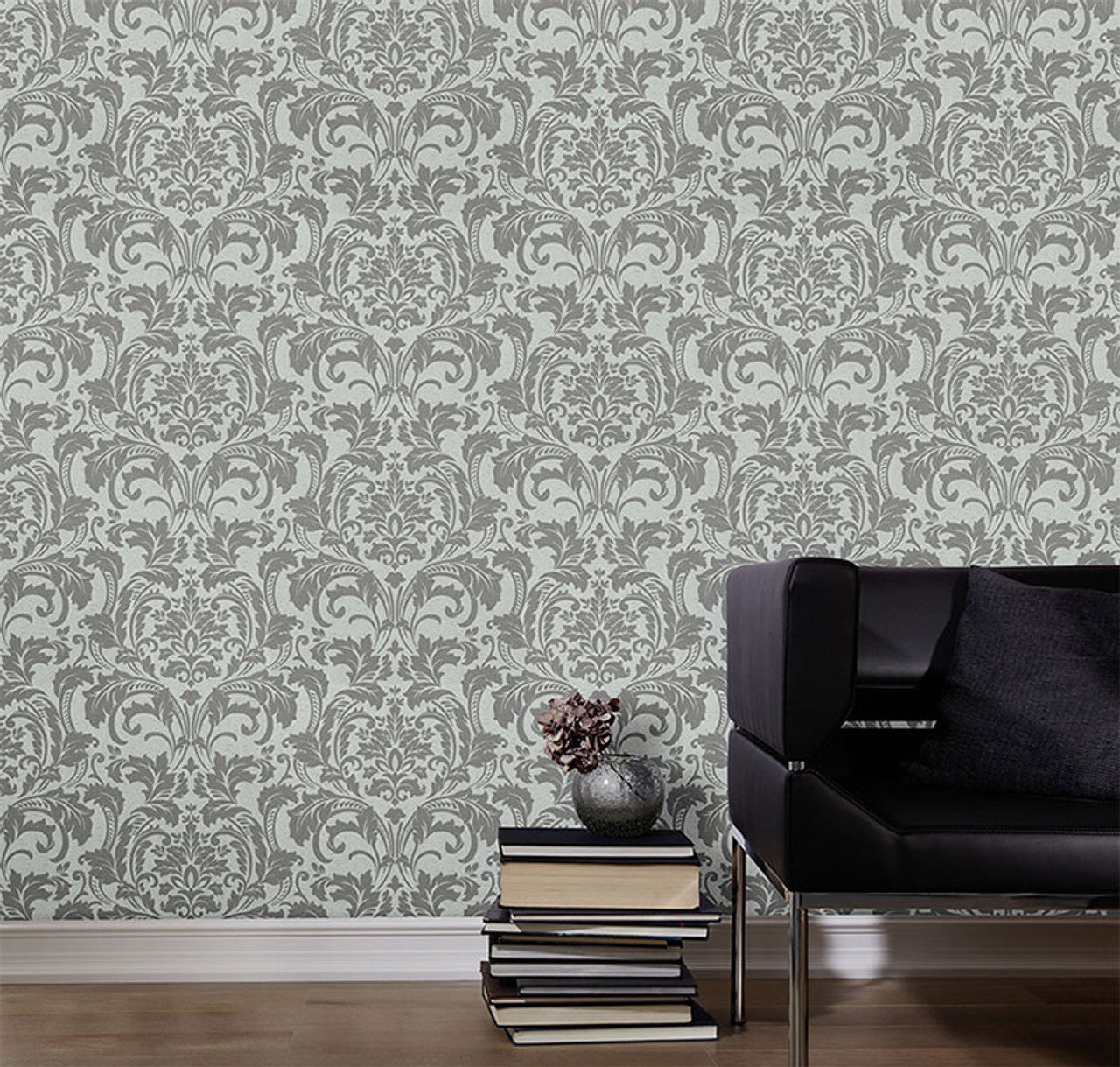 41005-20 - Deluxe Guido Damask Maria Kretschmer Wallpaper - Silver/Grey - P+S International