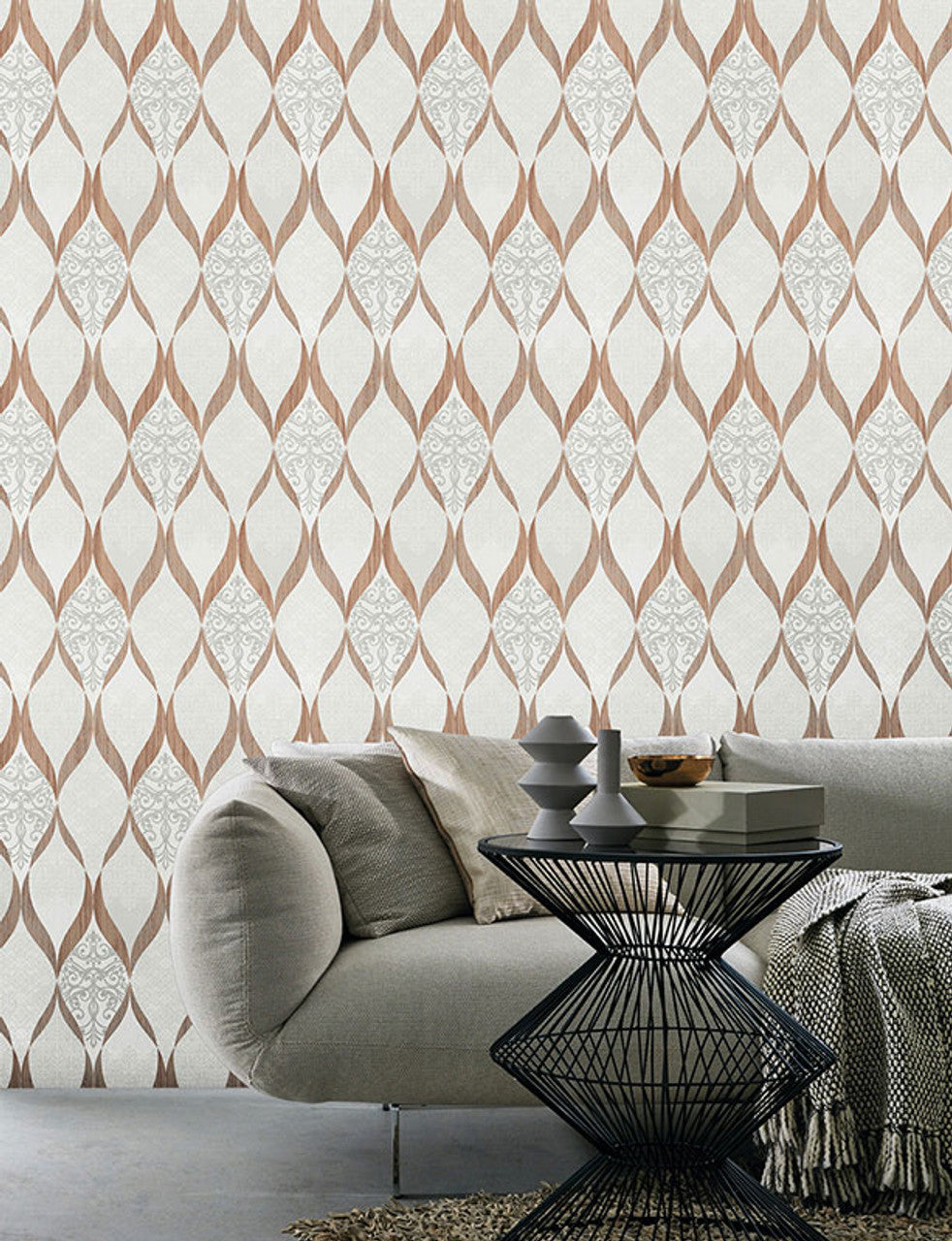 41006-30 - Deluxe Maria Kretschmer Wallpaper - Copper/Ivory - P+S International