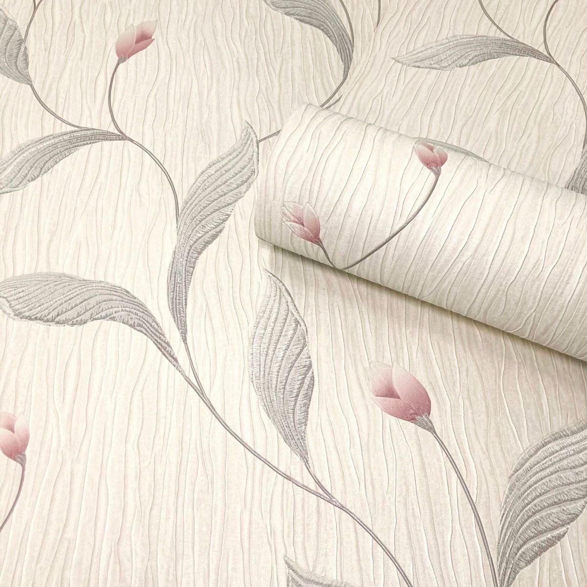 41336 - Tiffany Floral Trail Textured Vinyl Wallpaper - Pink - Belgravia