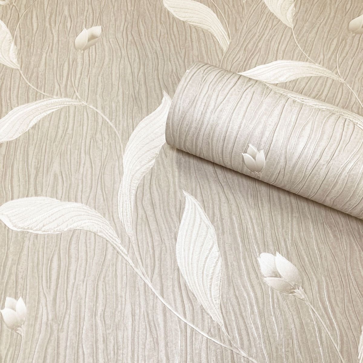 41337 - Tiffany Floral Trail Textured Vinyl Wallpaper - Beige - Belgravia