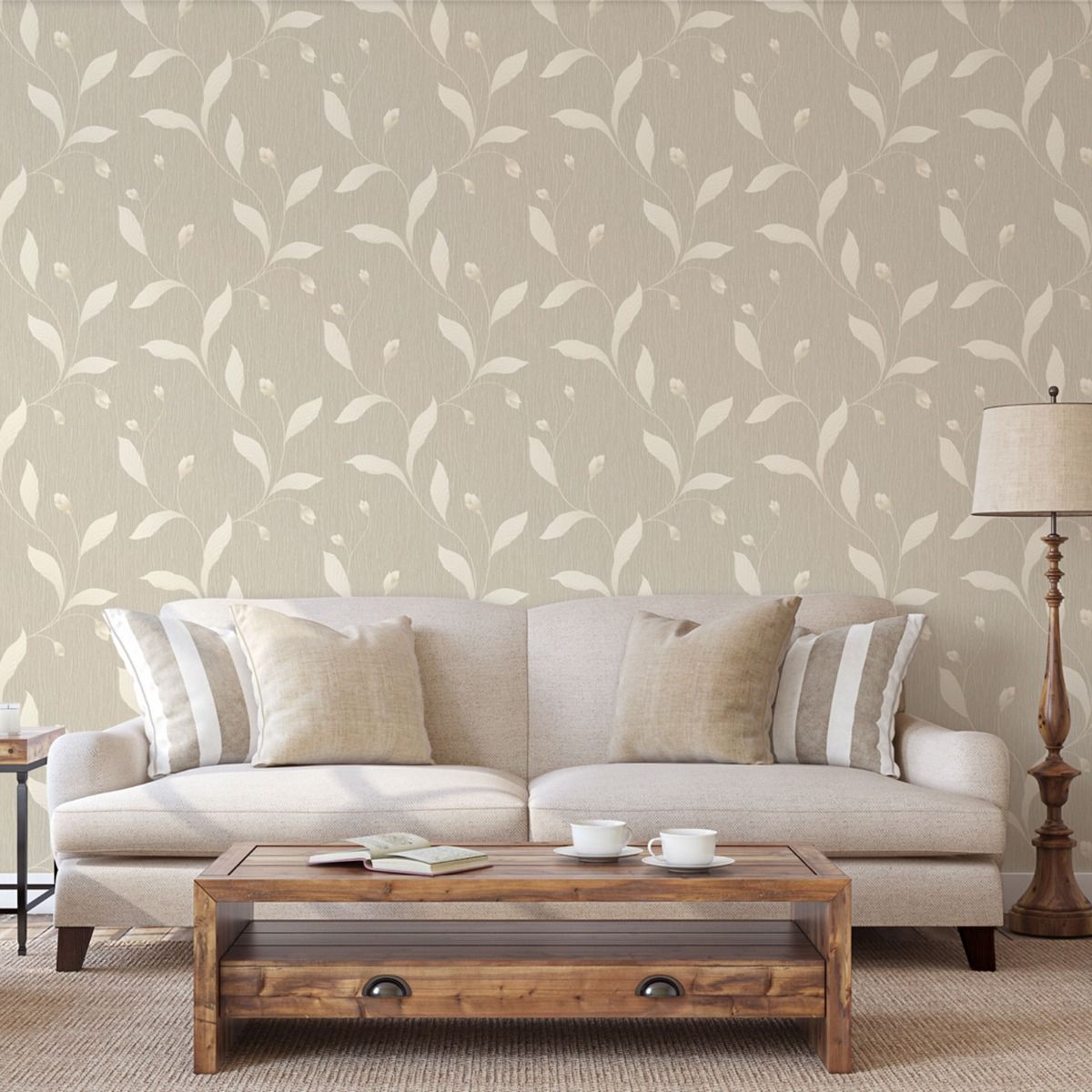 41337 - Tiffany Floral Trail Textured Vinyl Wallpaper - Beige - Belgravia