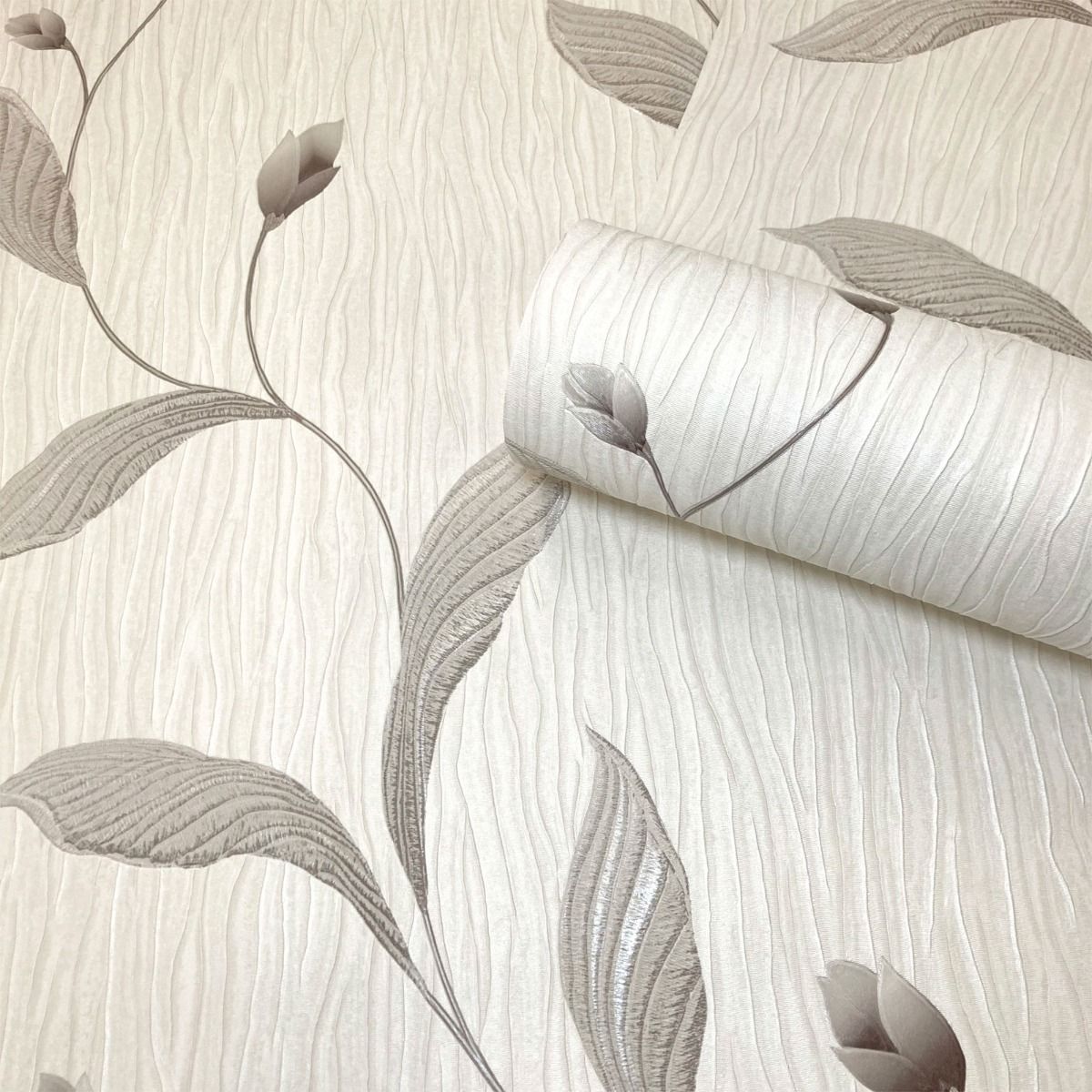 41338 - Tiffany Floral Trail Textured Vinyl Wallpaper - Charcoal - Belgravia
