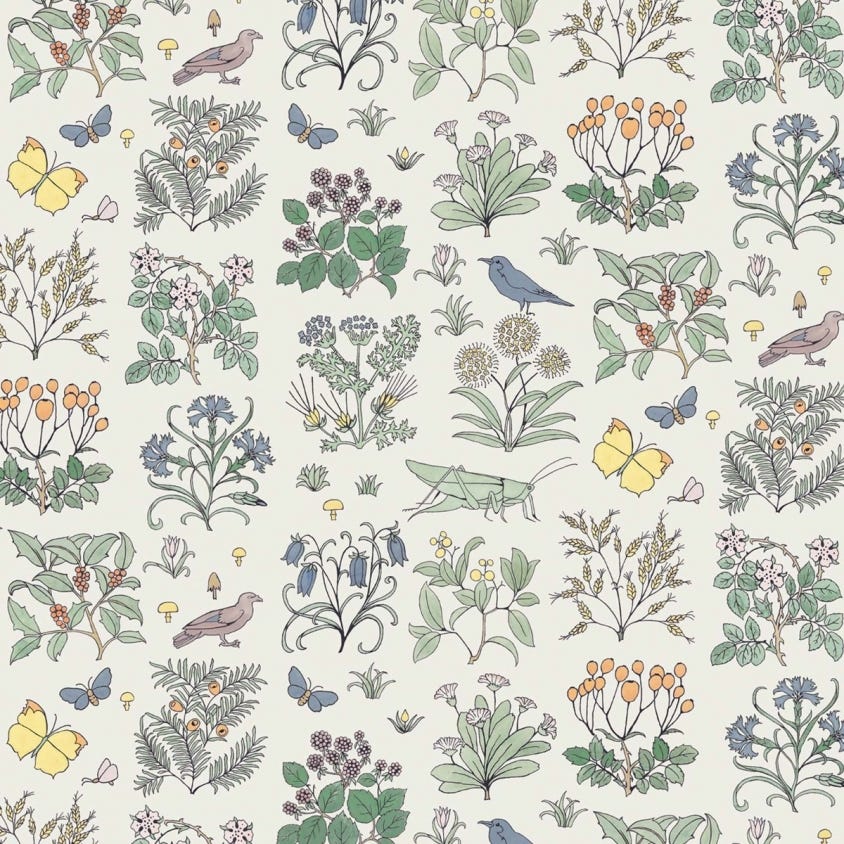 6-WA-VOY-DI-WHT-XXX - Voysey's Garden Wallpaper - Off-White - House of Hackney
