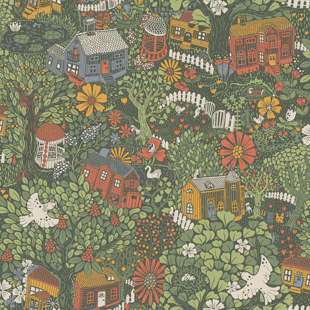 63003 - Bygga Bo Wallpaper - Dark Green - Midbec