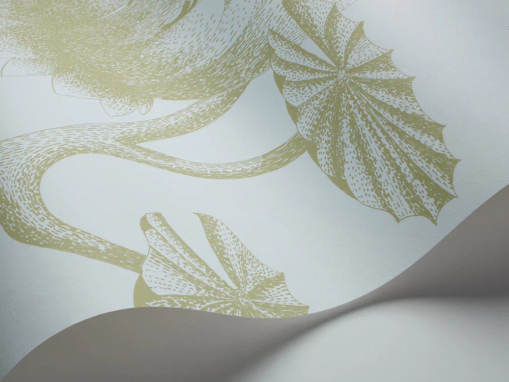 69/3112 - Lily Wallpaper - Olive Green on Seafoam - Cole & Son