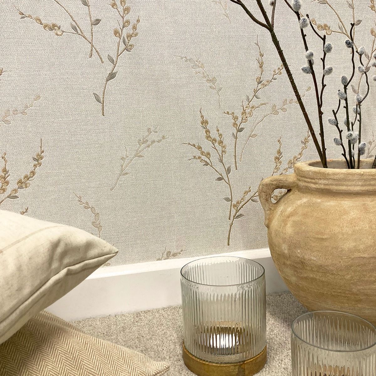 7150 - Carmella Floral Textured Vinyl Wallpaper - Cream - Belgravia