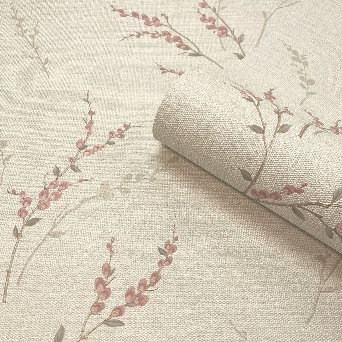 7153 - Carmella Floral Textured Vinyl Wallpaper - Pink - Belgravia