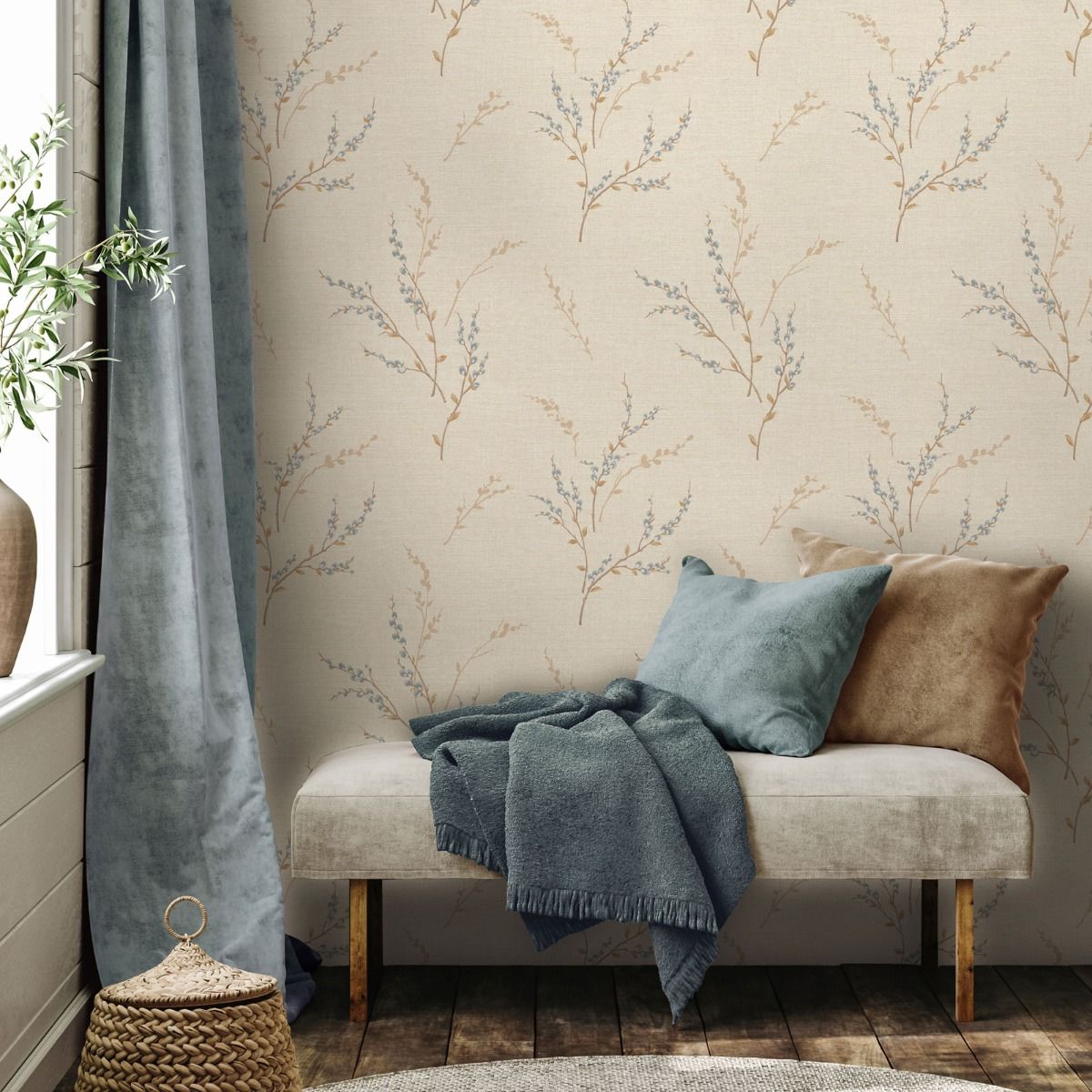 7156 - Carmella Floral Textured Vinyl Wallpaper - Blue - Belgravia