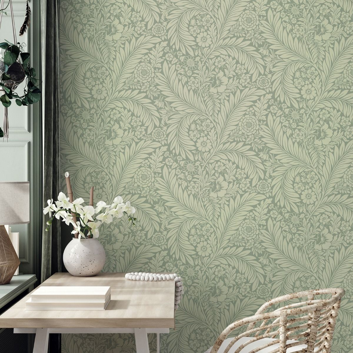 720 - Florence Leaf Wallpaper - Green - Belgravia