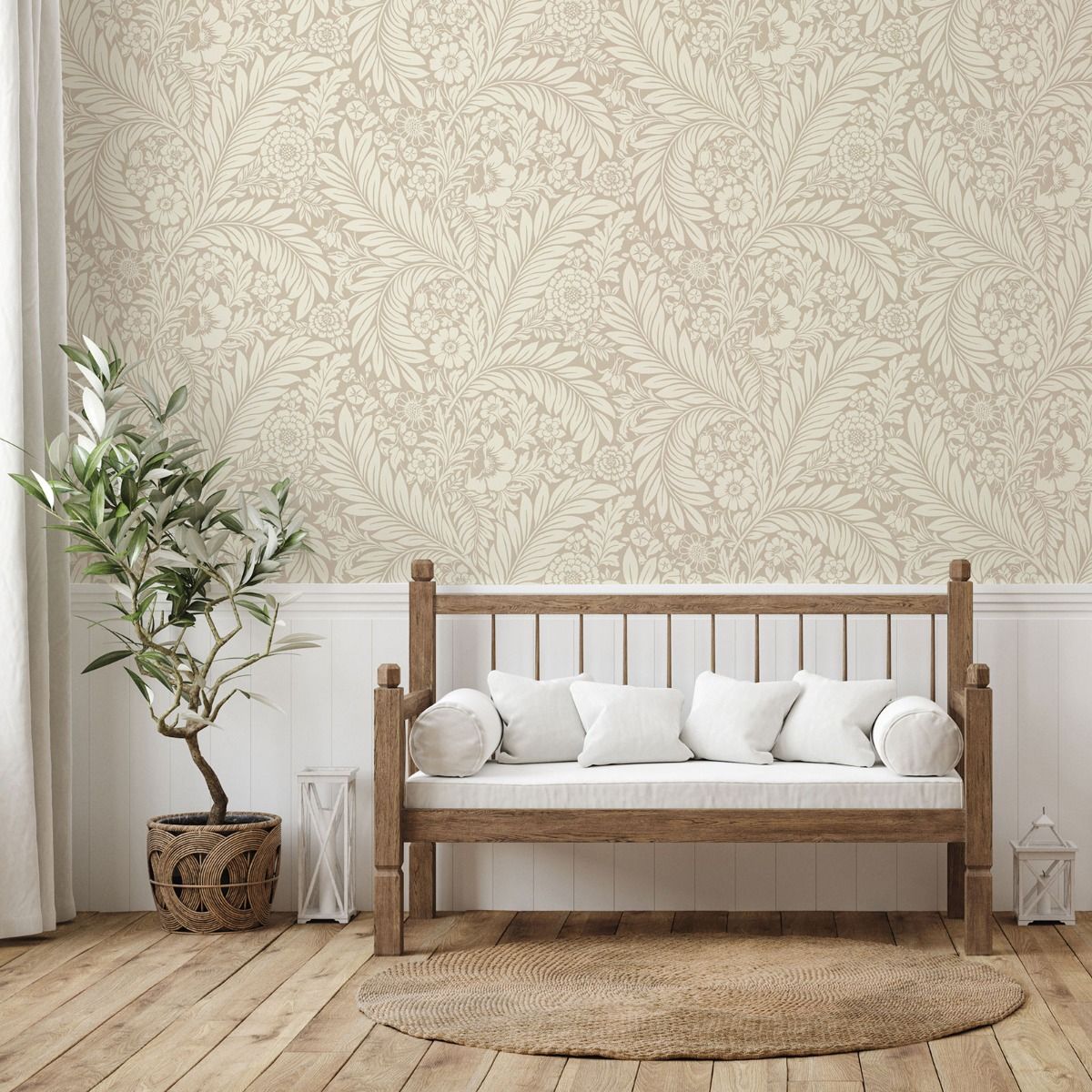 722 - Florence Leaf Wallpaper - Natural - Belgravia