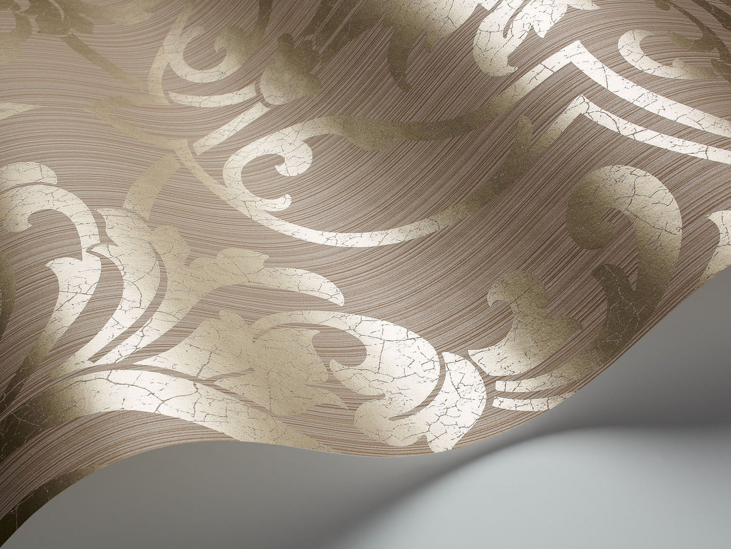 88/8033 - St Petersburg Damask Wallpaper - Metallic Gilver on Taupe - Cole & Son