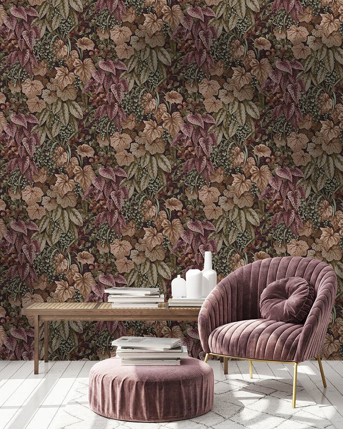 91360 - Cascading Garden Wallpaper - Crimson - Holden Decor