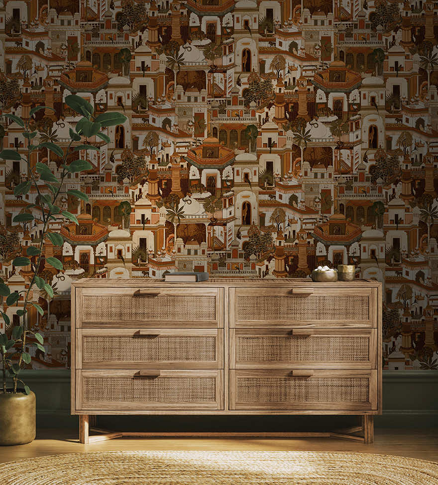 91550 - Civita Wallpaper - Orange - Holden Decor