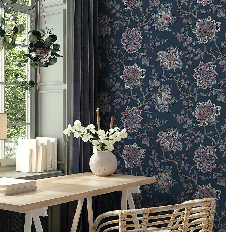 91613 - Regan Wallpaper - Navy - Holden Decor