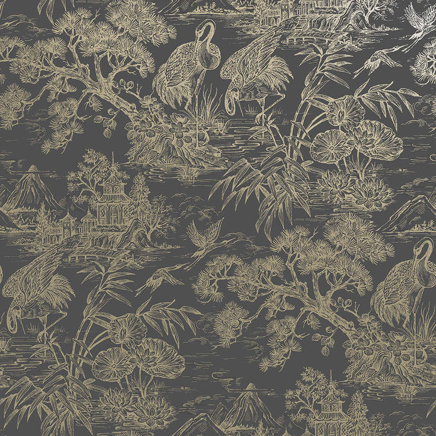 91701 - Natoru Wallpaper - Charcoal / Gold - Holden Decor