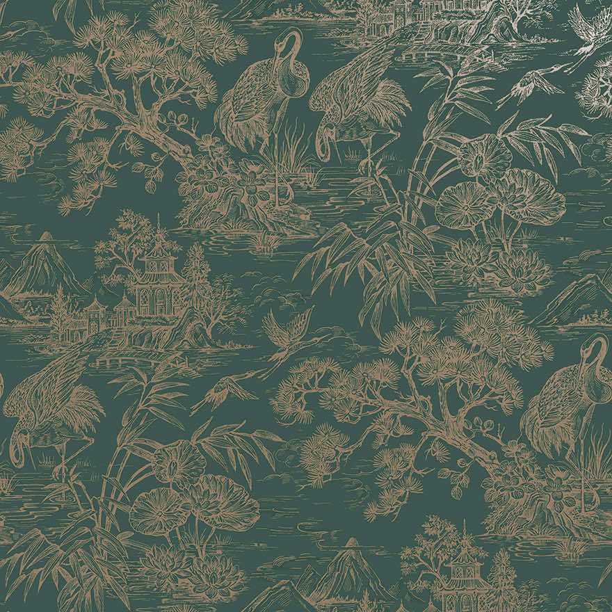 91702 - Natoru Wallpaper - Aqua / Gold - Holden Decor