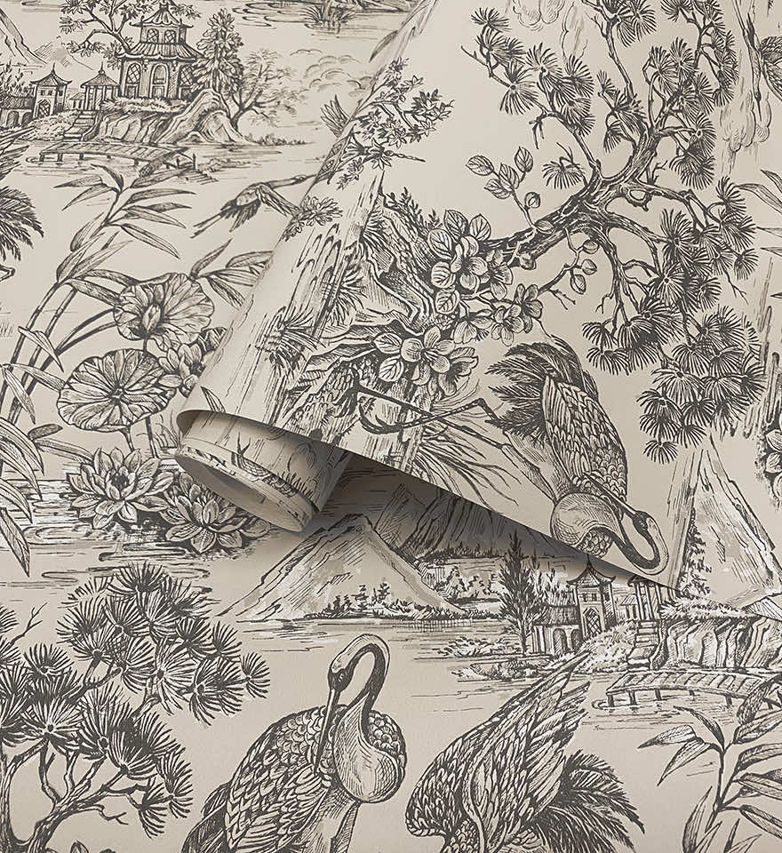 91703 - Natoru Wallpaper - Cream / Charcoal - Holden Decor
