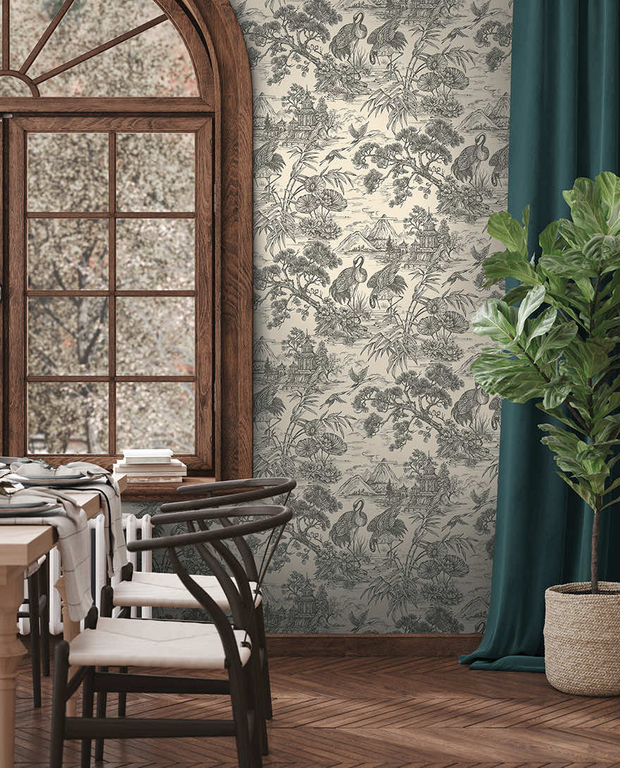 91703 - Natoru Wallpaper - Cream / Charcoal - Holden Decor