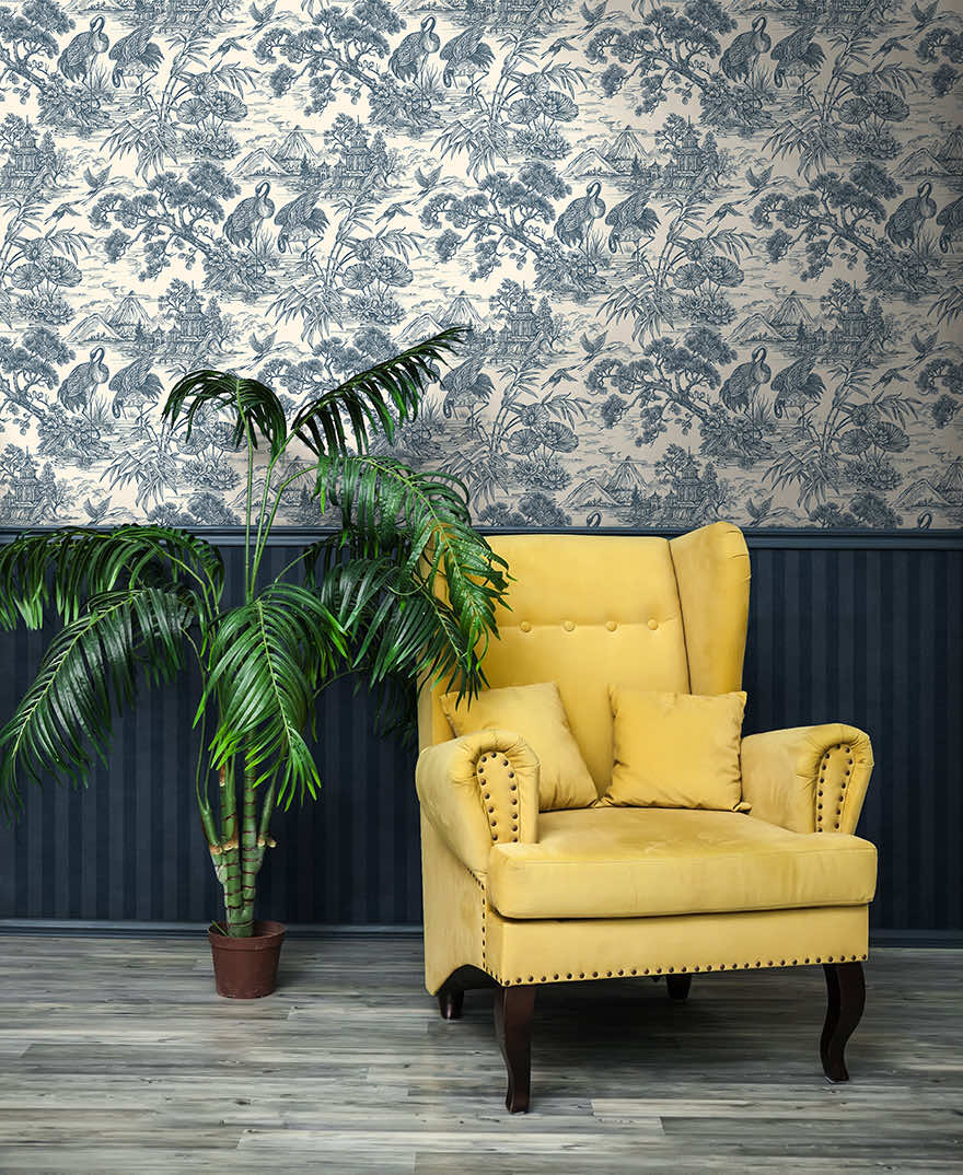 91705 - Natoru Wallpaper - Navy / Cream - Holden Decor