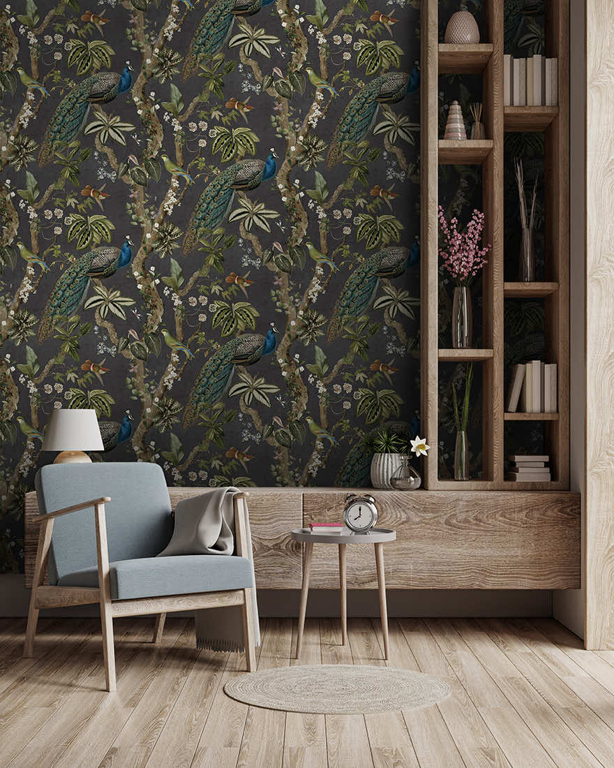 91741 - Cassia Wallpaper - Charcoal - Holden Decor