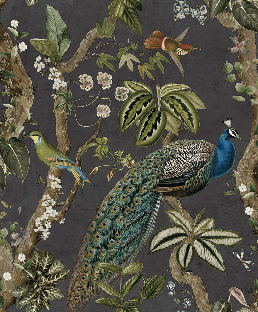 91741 - Cassia Wallpaper - Charcoal - Holden Decor