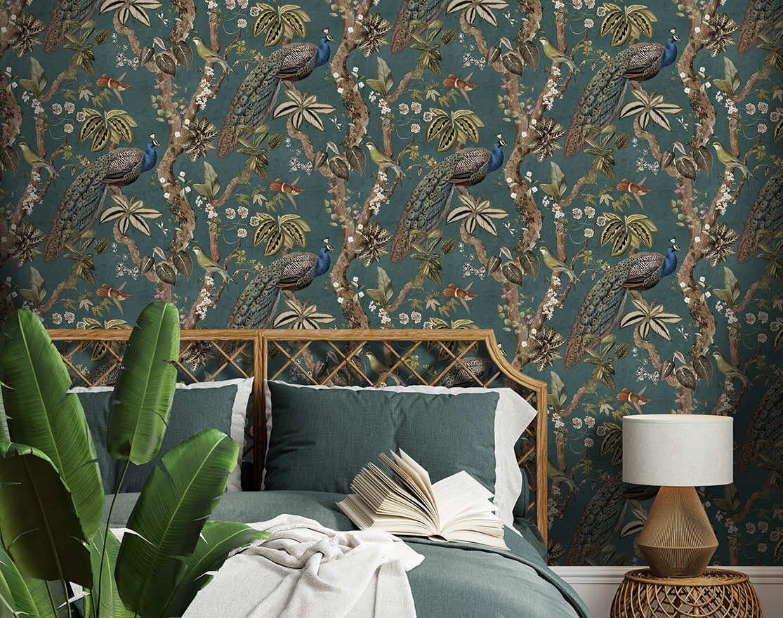 91742 - Cassia Wallpaper - Aqua - Holden Decor