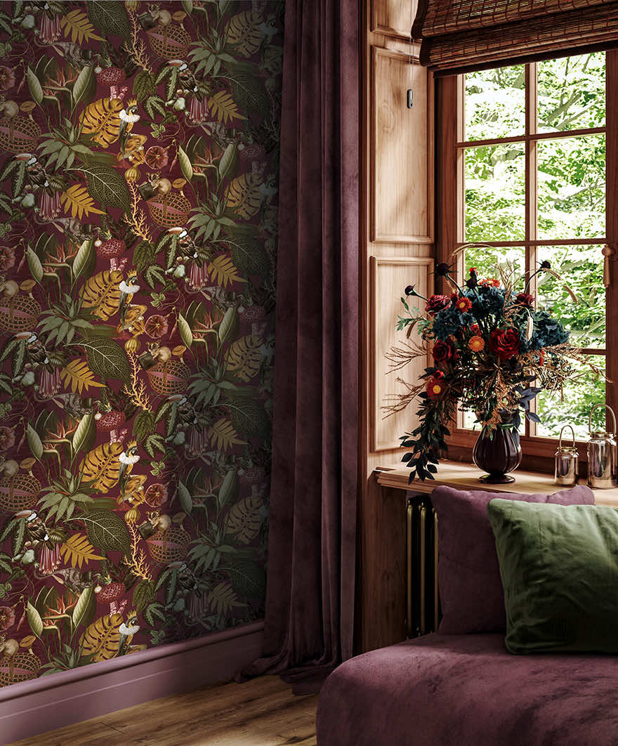 91769 - Reverie Wallpaper - Burgundy - Holden Decor