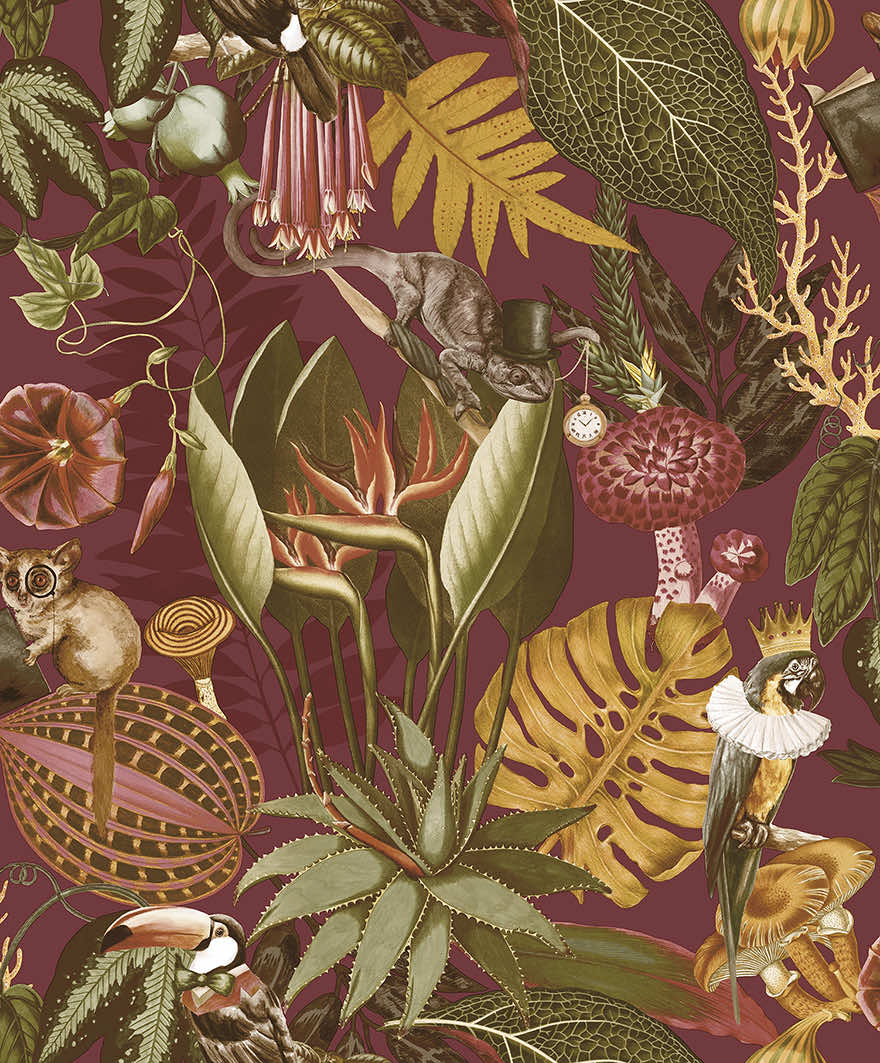 91769 - Reverie Wallpaper - Burgundy - Holden Decor