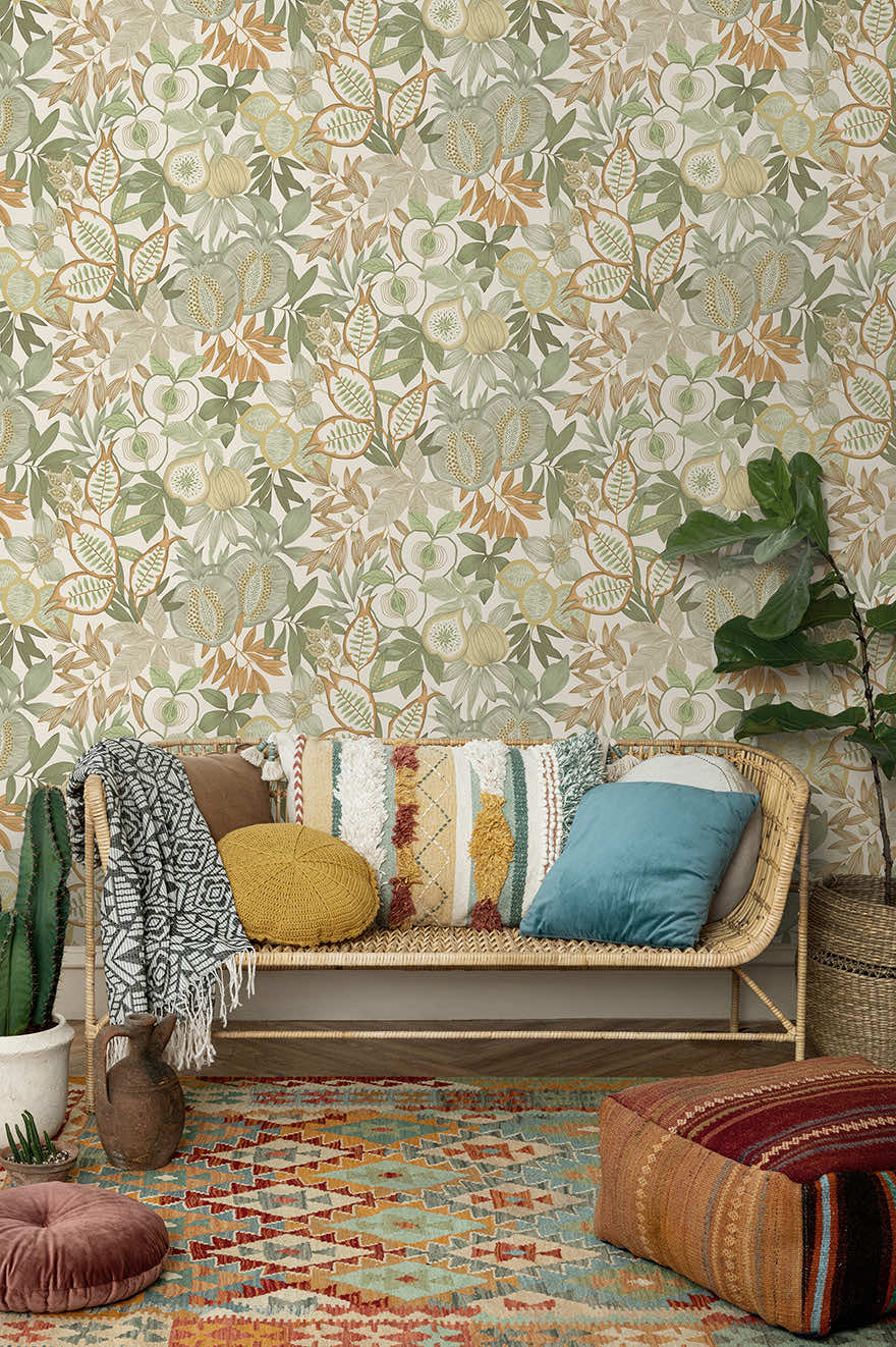 91840 - Nagano Wallpaper - Green / Orange - Holden Decor