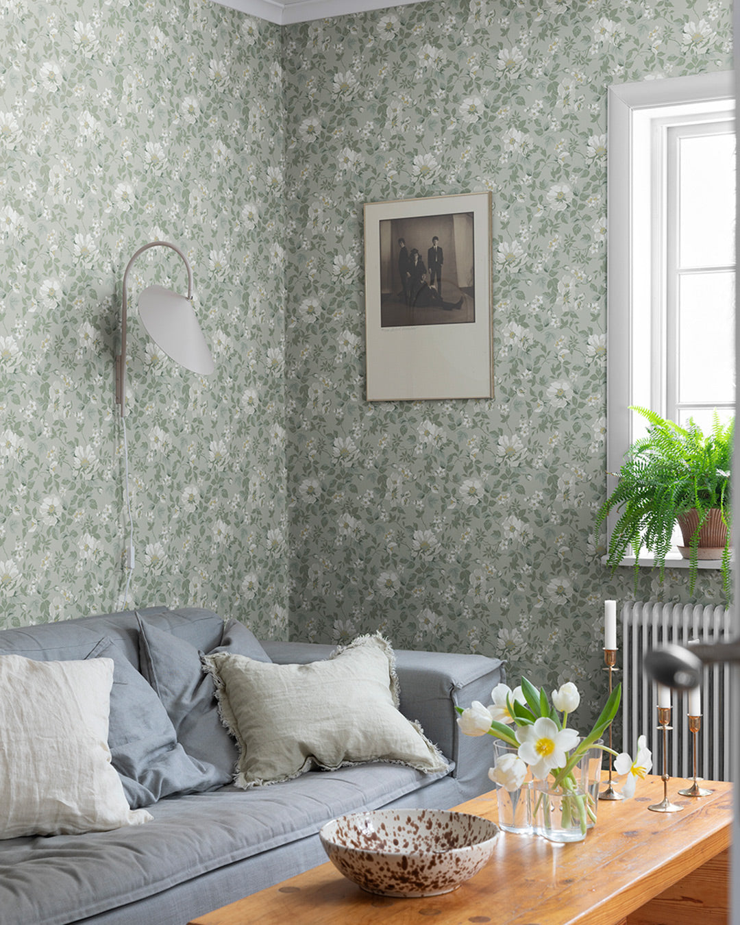 92113 - Johanna Wallpaper - Gray/Green - Midbec