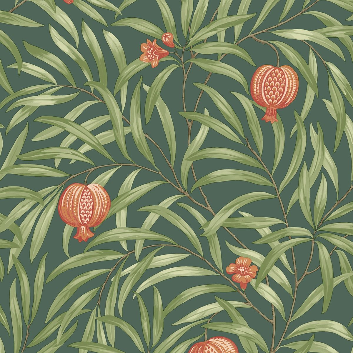 9613 - Pomegranate Wallpaper - Green/Orange - Belgravia