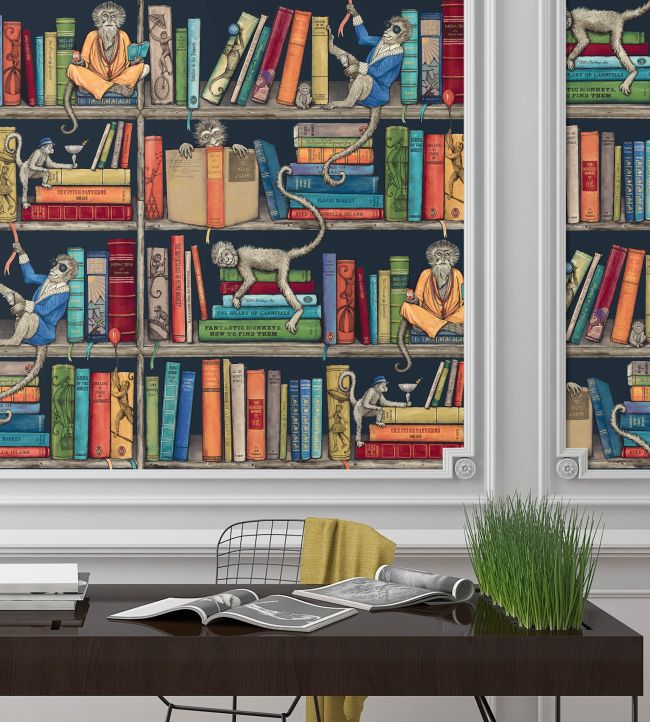 BMCF003-08A - Monkey Library Wallpaper - Colourful Blue - Brand McKenzie