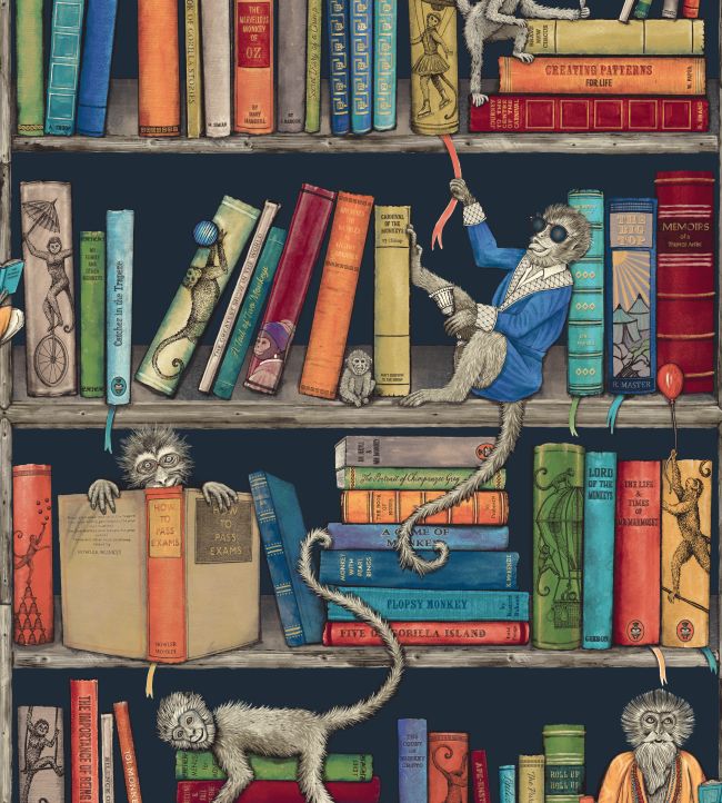 BMCF003-08A - Monkey Library Wallpaper - Colourful Blue - Brand McKenzie