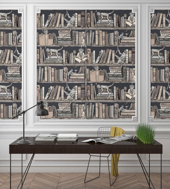 BMCF003-08B - Monkey Library Wallpaper - Taupe - Brand McKenzie