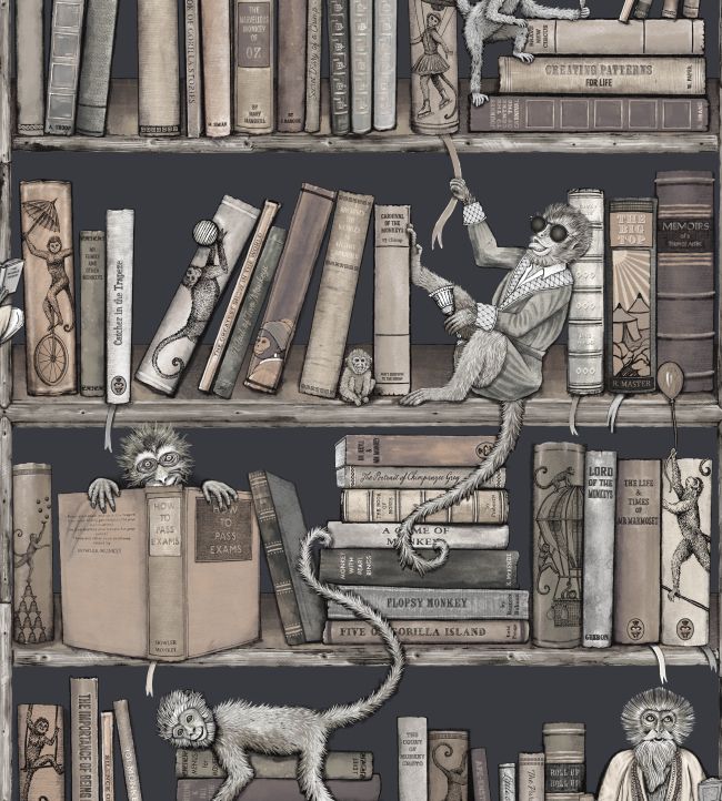 BMCF003-08B - Monkey Library Wallpaper - Taupe - Brand McKenzie