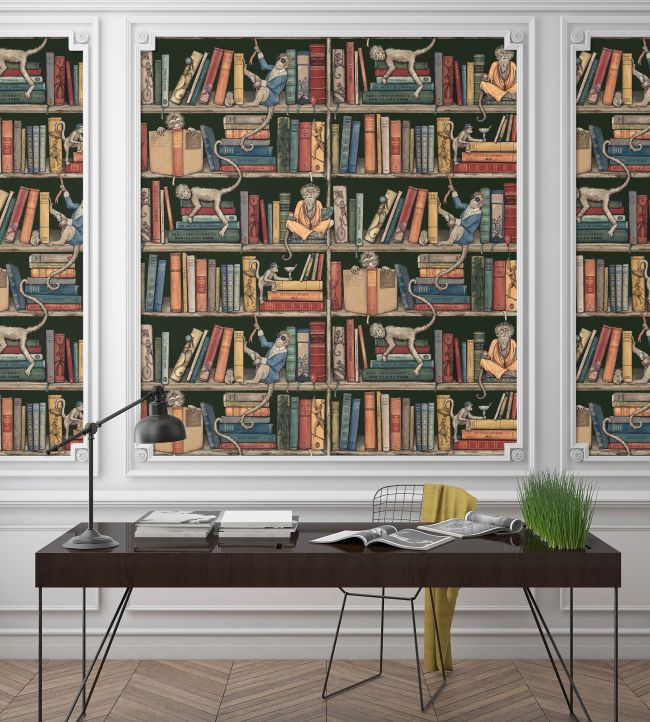 BMCF003-08C - Monkey Library Wallpaper - Traditional Green - Brand McKenzie