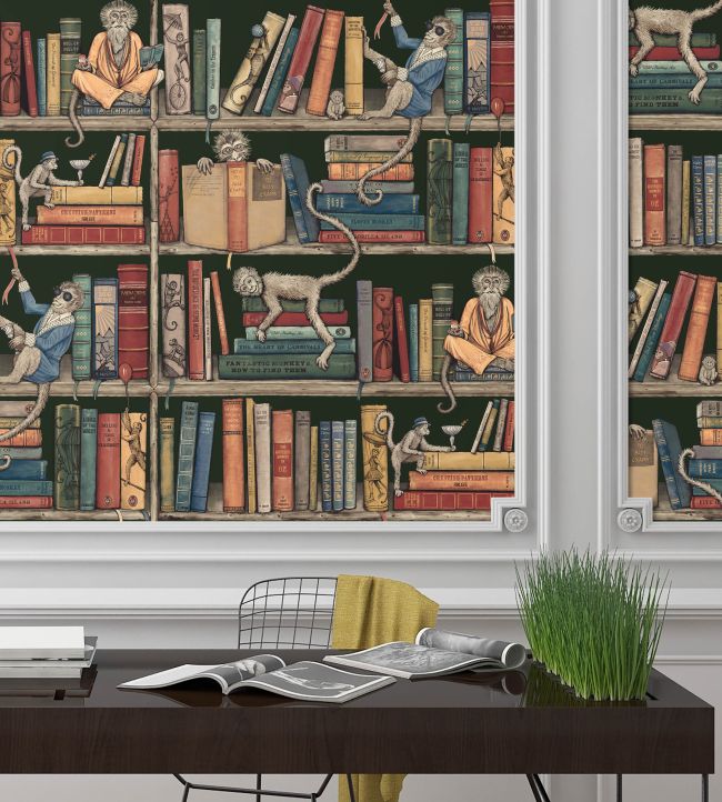 BMCF003-08C - Monkey Library Wallpaper - Traditional Green - Brand McKenzie