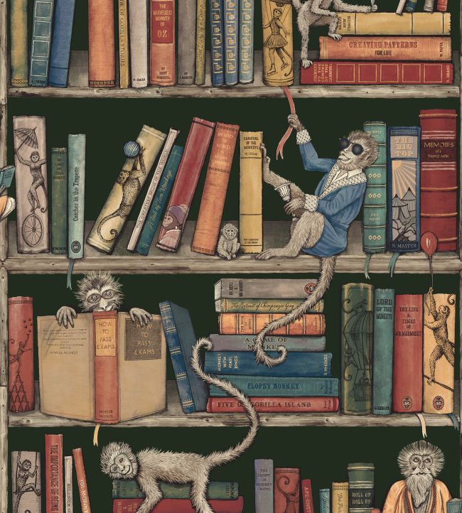 BMCF003-08C - Monkey Library Wallpaper - Traditional Green - Brand McKenzie