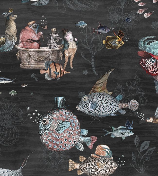 BMHD002-07C - Sea Life Wallpaper - Charcoal & Pink - Brand McKenzie