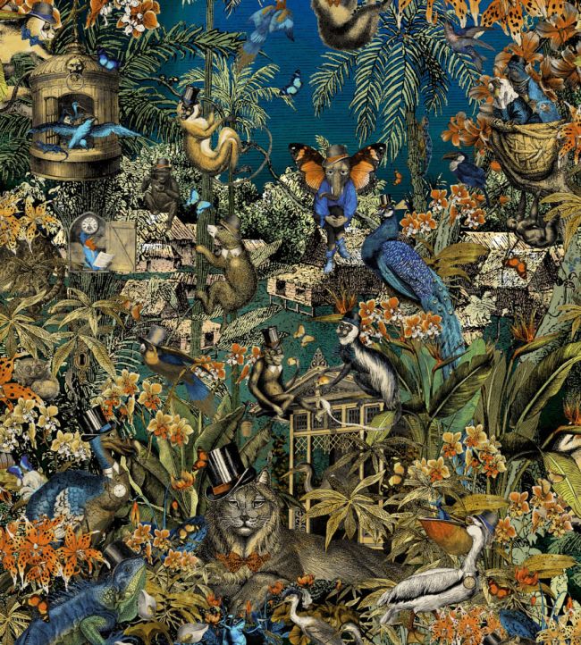 BMPP004-05D - Jungle Life Wallpaper - Orange & Blue - Brand McKenzie