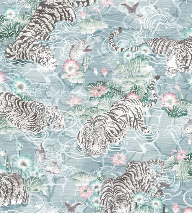 BMPP004-09A - Tiger Lily Wallpaper - Arctic Blue & Pink - Brand McKenzie