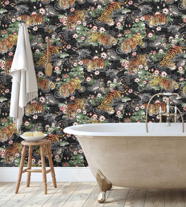 BMPP004-09B - Tiger Lily Wallpaper - Charcoal & Gold - Brand McKenzie