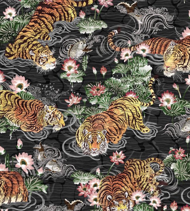 BMPP004-09B - Tiger Lily Wallpaper - Charcoal & Gold - Brand McKenzie