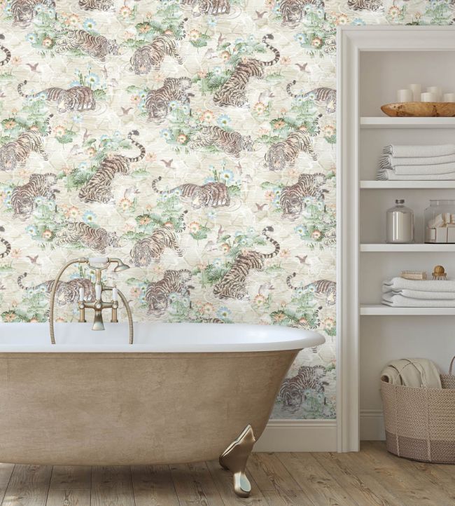 BMPP004-09C - Tiger Lily Wallpaper - Linen & Green - Brand McKenzie