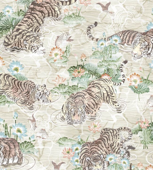 BMPP004-09C - Tiger Lily Wallpaper - Linen & Green - Brand McKenzie